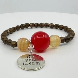 Y2K Live Your Dream Charm Bracelet Red Bead Bohemian Statement Jewelry Gift Idea